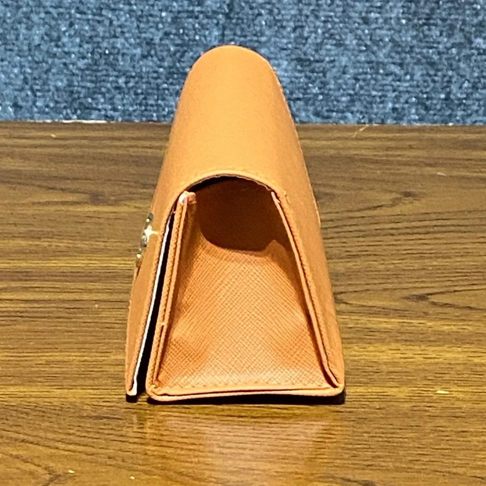 Tory Burch Orange Saffiano Leather Eyeglass‎ Sunglasses Case Double T Logo Snap